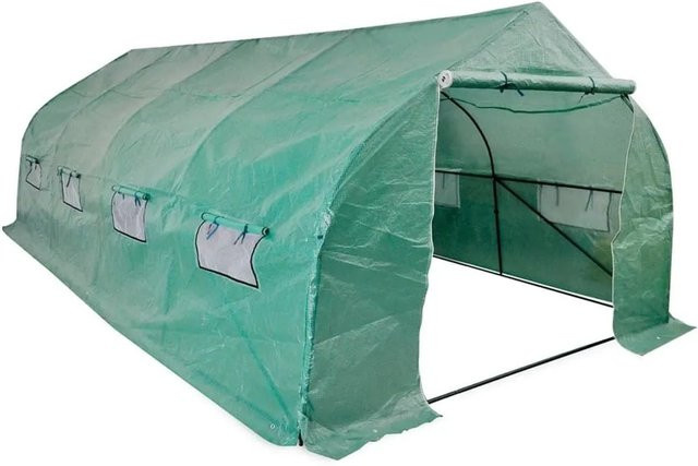 vidaXL Polytunnel Gewächshaus mit Stahlrahmen und Kunststoffabdeckung, grün, 18 m², begehbar und mobil - Bild 1
