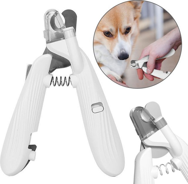PEAKINBAGS Haustier-Nagelknipser mit LED-Licht und Spritzschutz in Weiß für kleine und mittelgroße Hunde und Katzen - Bild 1