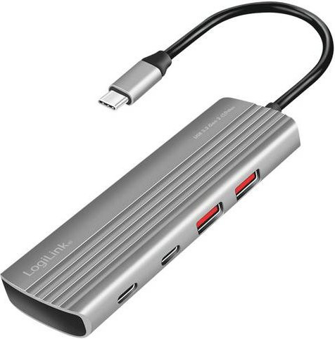 LogiLink UA0414 USB-Hub mit 7 Ports inklusive USB-A und USB-C PD, USB 3.2 Gen2 10 GBit/s mit Schnellladeport, Aluminiumgehäuse, Spacegrau - Bild 1