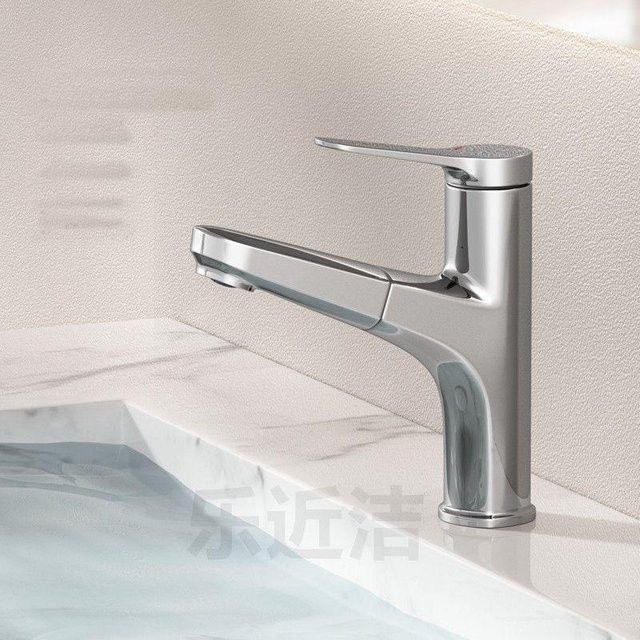 Binchi Armatur für Badezimmer und Küche in Weiß und Silber mit ausziehbarem Brausekopf und Duschmodus, Tischmontage - Bild 1
