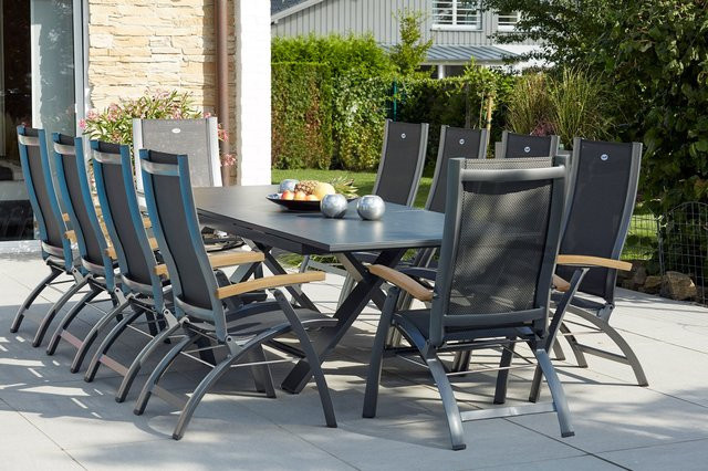 Hartman Garten-Essgruppe Xanadu/Primo aus Alu, Teak und Glaskeramik in xerix/natur mit 10 Klappstühlen und ausziehbarer Tischplatte, B/T/H: 220 x 100 x 75 cm bis 280 x 100 x 75 cm - Bild 1