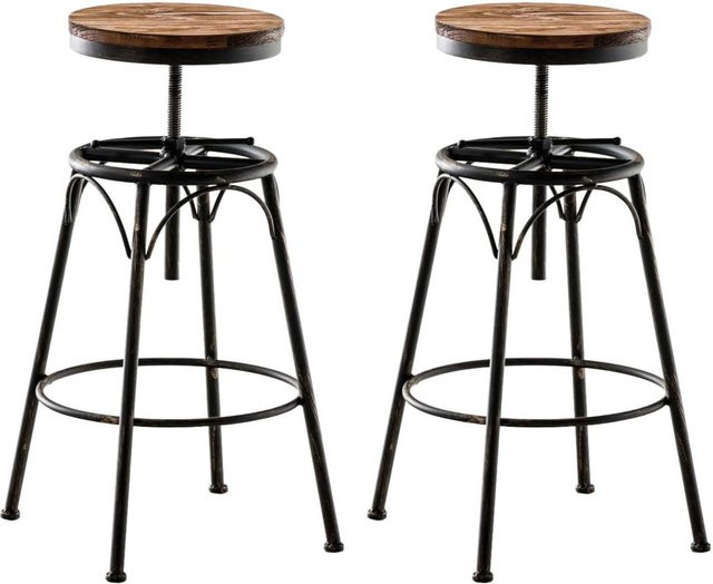 CLP 2er-Set Barhocker Beam im Industrie-Design mit Holzsitz aus Hartholz und Metallgestell, höhenverstellbar und drehbar - Bild 1