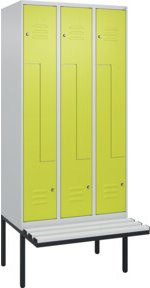 C+P Z-Spind Classic PLUS Sitzbank mit 6 Fächern und Zylinderschloss, Farbe Grau/Grün, B/T/H: 212 x 90 x 81,5 cm - Bild 1