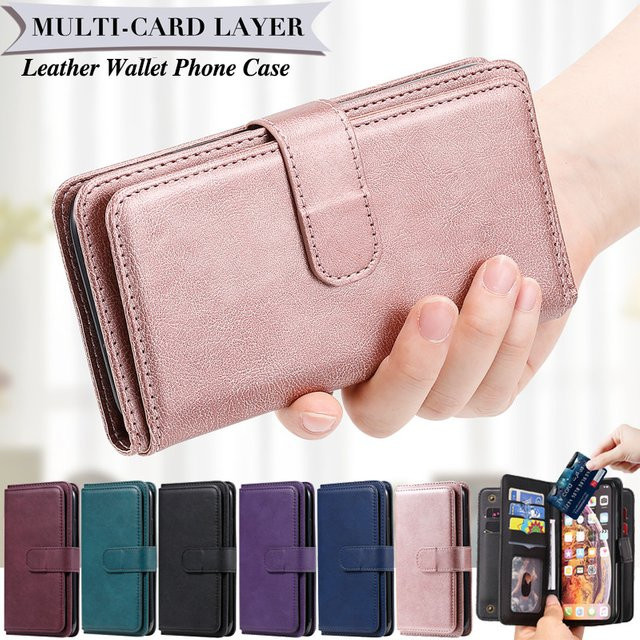 Luxus Leder Brieftasche und Handyhülle mit Kartenfächern und Standfunktion für Apple iPhone Modelle in Gold - Bild 1
