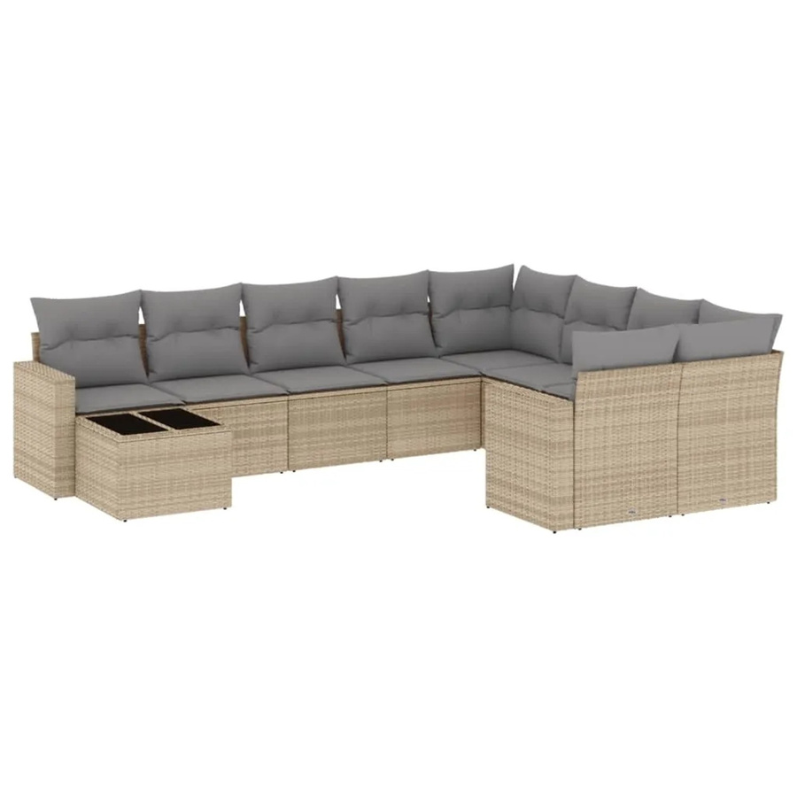 vidaXL 10-tlg. Garten-Sofagarnitur in L-Form aus Polyrattan mit Kissen, Beige-grau - Bild 2