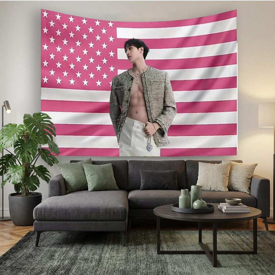 Sika Tapestry Bang Chan Kpop Wandteppich mit Amerikanischer Flagge in Rosa, B: 74 cm, H: 94 cm - Bild 3
