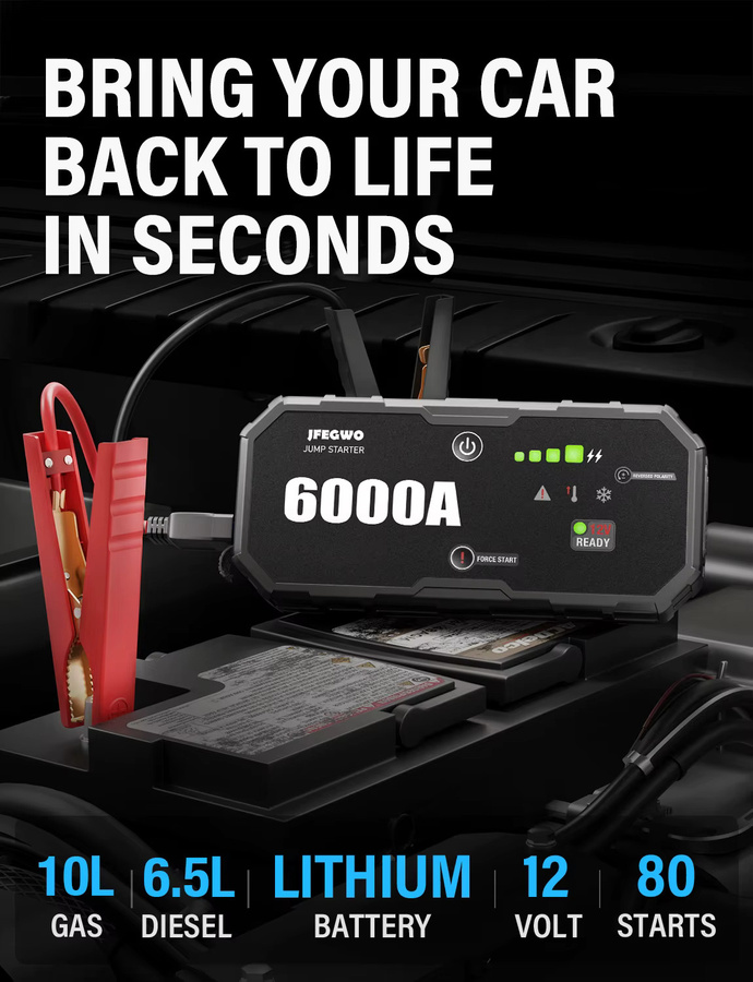 AdoreTrip Auto Starthilfe Powerbank 6000A 12V Batterie Booster für PKW und SUV in Schwarz - Bild 2