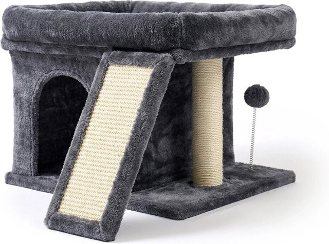 Relaxdays Kratzbaum aus MDF und Sisal in Dunkelgrau mit Höhle, Liegefläche und integriertem Spielzeug, B/T/H: 54 x 38,5 x 45 cm - Bild 1