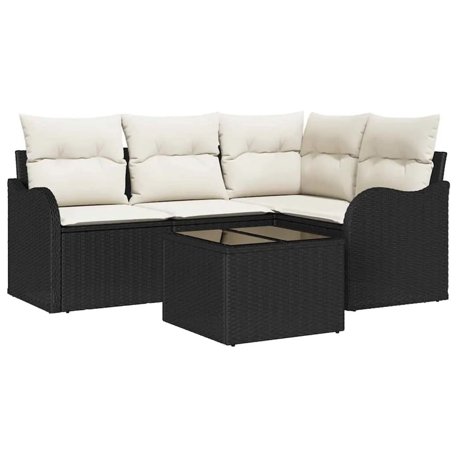 vidaXL Garten-Sofa-Set aus Polyrattan in Schwarz mit Kissen und Couchtisch, 5-teiliges L-Shape Lounge-Set für Terrasse und Garten - Bild 2