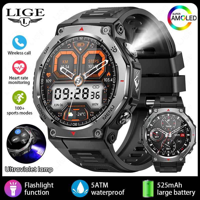 LIGE Smartwatch, Herren, Schwarz, Silikon, 5 ATM, Bluetooth - Bild 5