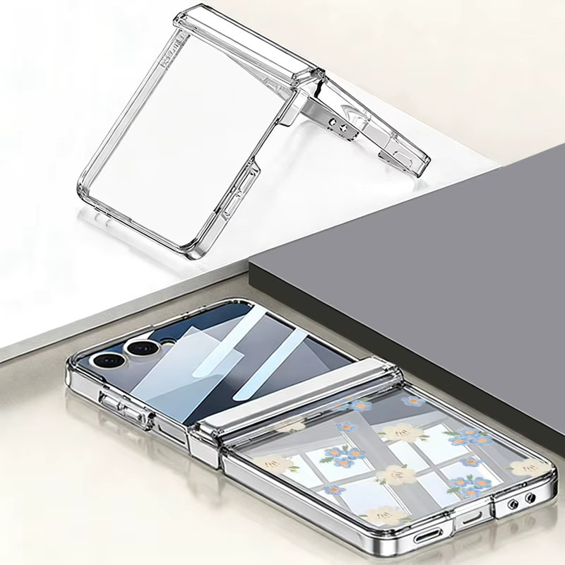 Magnetische Adsorptions-Handyhülle mit buntem Blumendruck für Samsung Galaxy Z Flip6 und Z Flip5, faltbare PC-Schutzhülle in Multicolour und Transparent - Bild 2