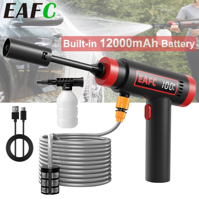 EAFC Kabellose Hochdruck-Autowaschpistole mit 60 Bar, digitale Anzeige und wiederaufladbarem Lithium-Akku, Schwarz - Bild 1