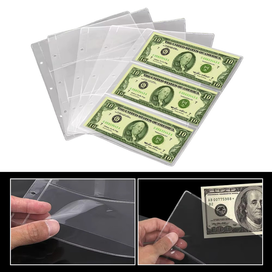 5 Stück Papiergeld Album mit 3 Slots, transparente Banknoten Schutzhülle für Sammler - Bild 4