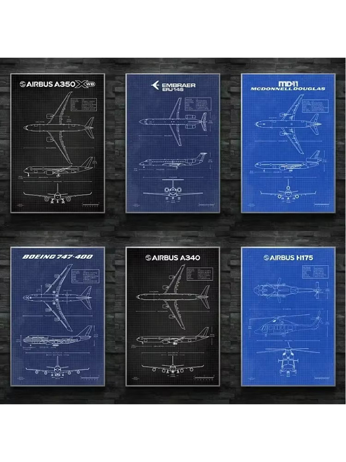 Airbus Flugzeug Patent Blaupause Leinwand Wandkunst Blau Portrait - Bild 3