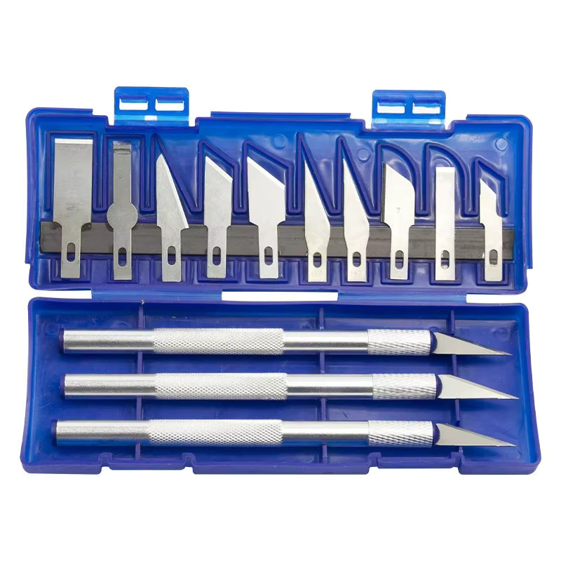 13-teiliges Carving-Messer-Set aus Carbonstahl in Silber für Kunstwerke, Holz, Modellbau und Papier mit Steckklingen - Bild 6