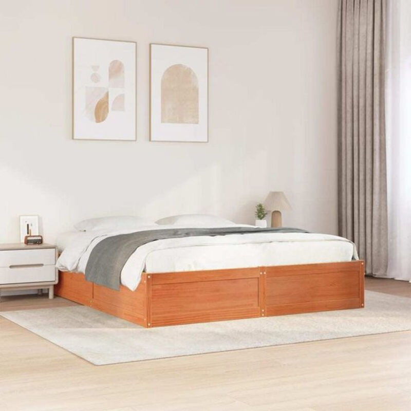 Massivholzbett aus Kiefer im Landhausstil von vidaxl, Farbe Braun, B/T: 200 x 200 cm - Bild 1