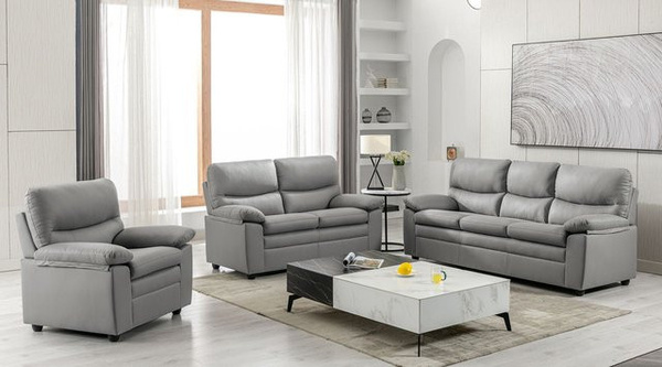 3-teiliges Sofa-Set Happy Home in Grau mit hoher Rückenlehne und Stoffbezug, B/T/H: 202 x 82 x 92 cm