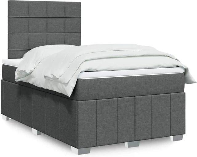 vidaXL Boxspringbett mit Matratze in Dunkelgrau, Hybridbett mit Taschenfederkern, USB-Anschluss und Unterbettbeleuchtung, B/T: 120 x 200 cm - Bild 1