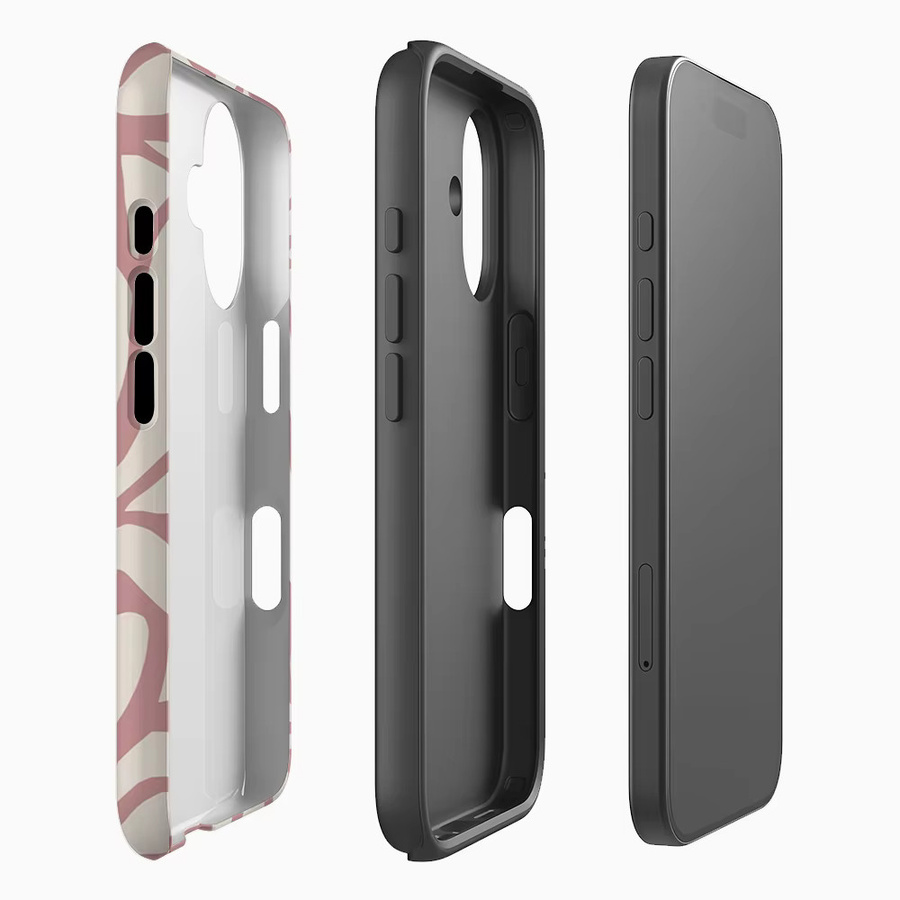 Handyhülle mit rosa Blattmuster für Apple iPhone 11 bis iPhone 17 Pro Max Plus mit doppelschichtiger Rückseite - Bild 2