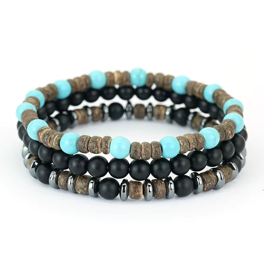 Noter Armband-Set, Kokosnussstein-Perlen, Howlit, Onyx, Lava, Herren, Bunt - Bild 4