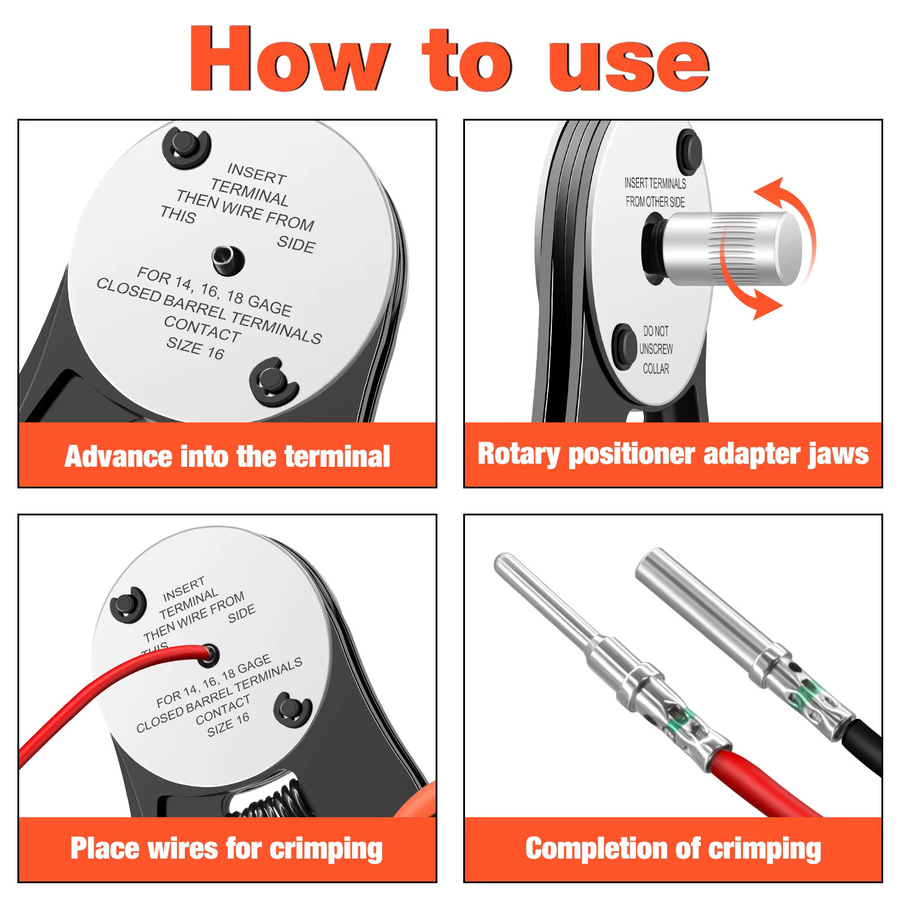 CLAMPLUS Deutsch Crimp Tool Closed Barrel Crimper mit 4-Wege-Einkerbung und 8 Impression Type für Deutsch Connector 14, 16, 18 AWG Pin Crimpzange - Bild 3
