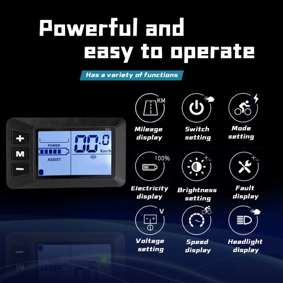 Kun Ray Steuerung mit Display für Elektrofahrräder, kompatibel mit 24V/36V/48V und 250W/350W/500W - Bild 2