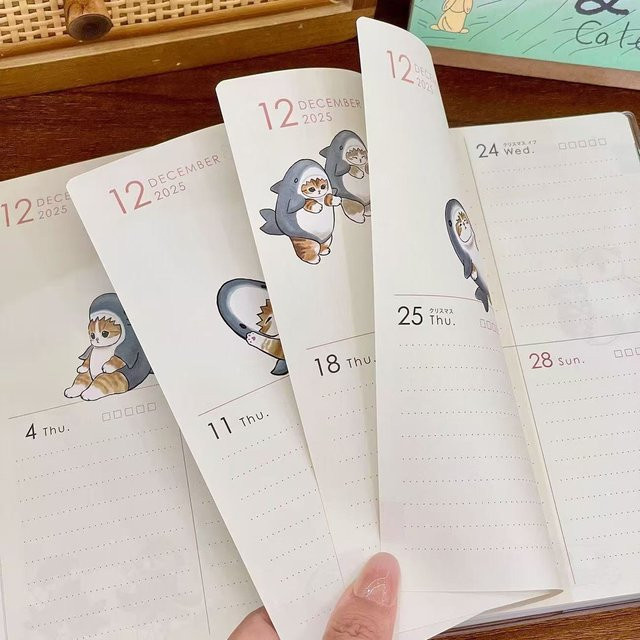 Kawaii Katzenplaner 2026 B6 Notizbuch mit farbigen Seiten für Studenten und Schule, ästhetisches Tagebuch in Multicolor - Bild 1