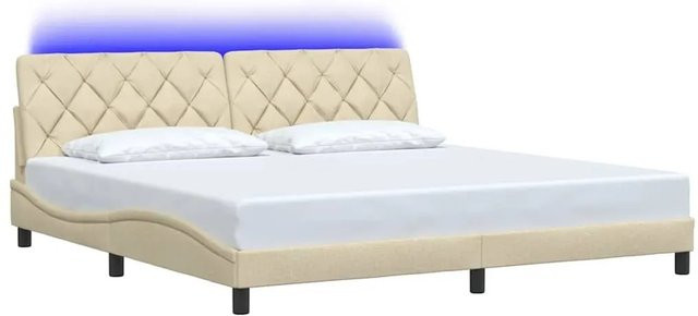 vidaXL Bettgestell mit LED-Beleuchtung und USB-Anschluss in Beige, Stoff, B/T/H: 200 x 200 x 205 cm - Bild 1