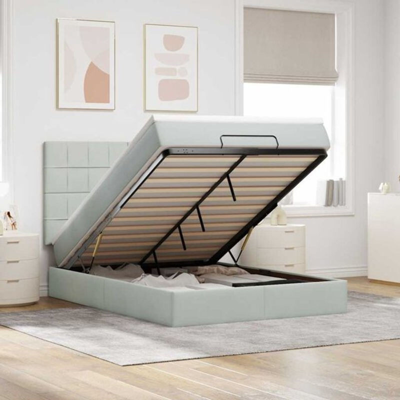 Vidaxl Ottoman Polsterbett mit Matratze und LED in Hellgrau Samt B/T/H: 140 x 190 x 128 cm - Bild 1