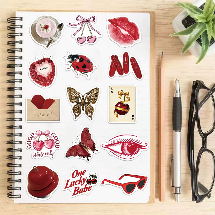 50 Stück Dekorative Kirschen Aufkleber im Ins Stil für DIY Brieftaschen, Sammelalben, Smartphones und Laptops in Multicolour - Bild 2