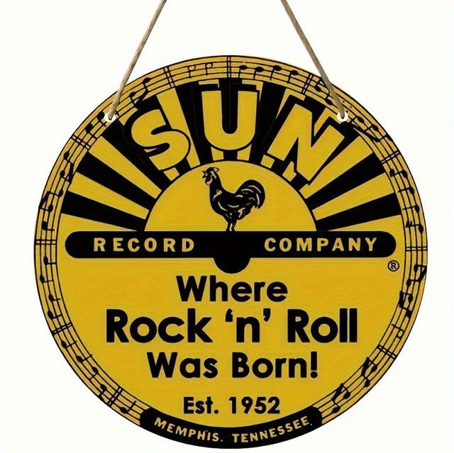 Sun Record Company Rundes Holzschild Birthplace of Rock 'n' Roll Vintage Wandkunst Gelb Durchmesser: 20 cm - Bild 1