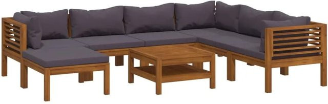 vidaXL 8-teiliges Garten-Lounge-Set aus massivem Akazienholz mit Auflagen in Dunkelgrau - Bild 1