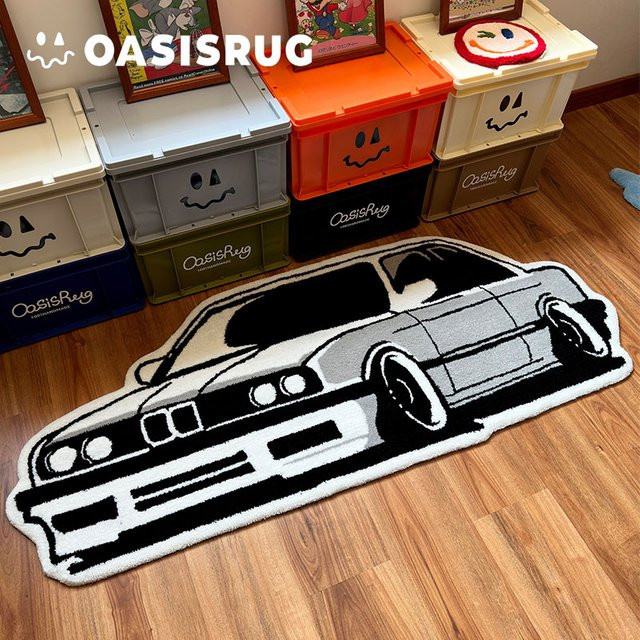 Retro Auto Teppich in Schwarz-Weiß für dein Schlafzimmer oder E-Sport Zimmer - Bild 1