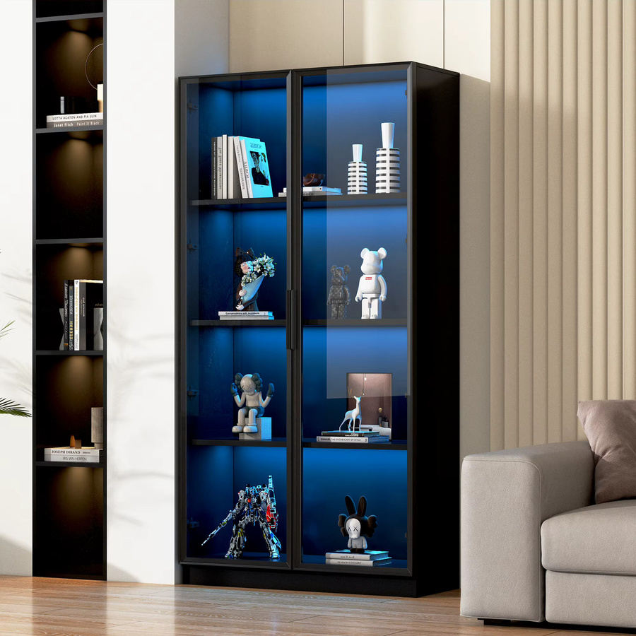 Okwish 2-türige Vitrine in Schwarz mit APP-gesteuerter LED-Beleuchtung und Glastüren - Bild 2