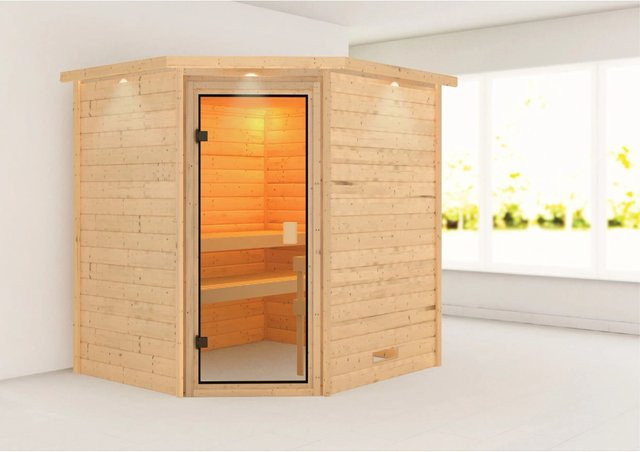 Karibu Sauna Mia LED-Dachkranz aus Natur Fichte Massivholz - Bild 1