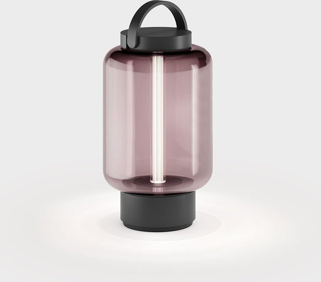 Dimmbare Akku LED-Tischleuchte IP44 in Schwarz und Rose-Transparent mit Glas und Aluminium - Bild 1