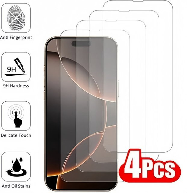 4er-Set MXZTSA Displayschutzfolie aus gehärtetem Glas für iPhone 17 16 15 14 13 12 11 Pro Max Air Plus, transparent - Bild 1