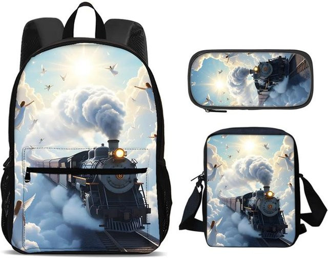 3-teiliges Set aus Rucksack, Federmäppchen und Umhängetasche von Fancy Style Studio in Blau für Jungen und Mädchen - Bild 1