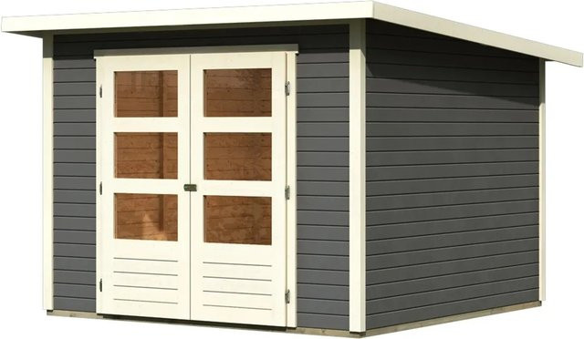 Karibu Holz-Gartenhaus Sitten mit Pultdach in Terragrau, modernes Design, B/T: 242 x 242 cm - Bild 1