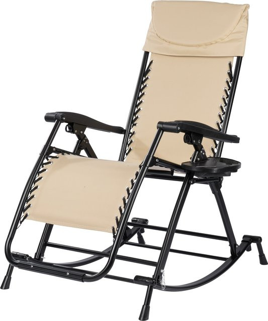 Genialo Premium Schaukelstuhl in Beige mit verstellbarer Kopfstütze und Armlehnen für Garten und Balkon - Bild 1