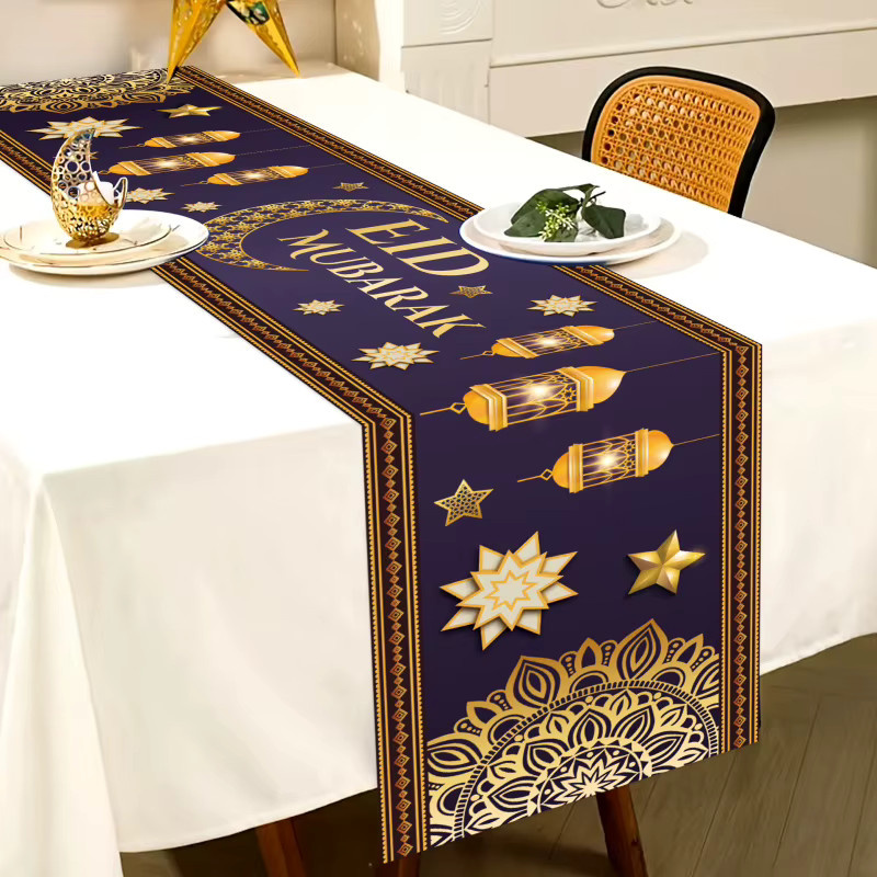 VIKAMA Tischläufer für Eid Mubarak und Eid al-Fitr in Lila-Gold mit Heißprägung, rechteckig, B/H: 33 x 90 cm - Bild 4