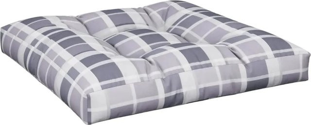 vidaXL Palettenkissen Grau Karomuster aus Polyester, B/B/H: 80 x 80 x 12 cm, UV-beständig und wasserabweisend - Bild 1