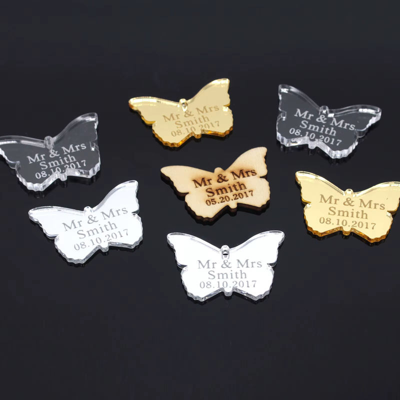 Personalisierte Acryl Schmetterling Spiegel in Silber oder Gold für Hochzeit, Baby Taufe und Dekoration mit individuellem Namen oder Gravur - Bild 3