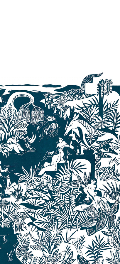 Isidore Leroy Mural Eternelles Wandgestaltung mit floralem Design in Blau - Bild 1