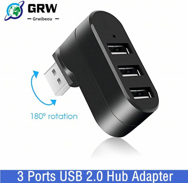 GRWIBEOU USB 2.0 Hub mit 3 Ports, High Speed Splitter Adapter für PC, Laptop und Mac Mini, erhältlich in Schwarz oder Weiß - Bild 1
