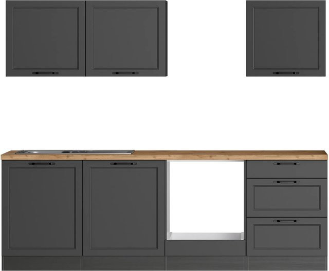 Held Küchen Küchenzeile Kempten in Landhaus Optik, Farbe Grau Graphit, B: 240 cm, T: 60 cm, H: 243 cm - Bild 1