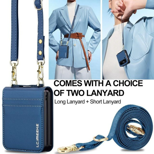 Lederbrieftasche mit Lanyard als Crossbody-Tasche und Kartenhülle für Samsung Galaxy Z Flip 3 4 5 6 7 in verschiedenen Farben - Bild 1
