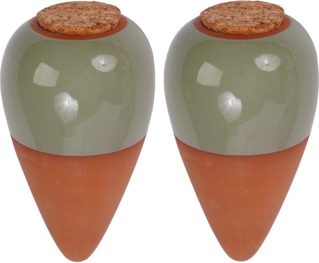 Relaxdays Bewässerungskegel aus Keramik in Grün, 2er Set mit Korkdeckel, Volumen: 350 ml pro Stück - Bild 1