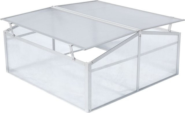 lovingHome Doppelgewächshaus Mini-Garten Gewächshaus als Frühbeet aus Aluminium und Polycarbonat, Silber/Grau/Transparent, B/T/H: 100 x 100 x 48 cm - Bild 1