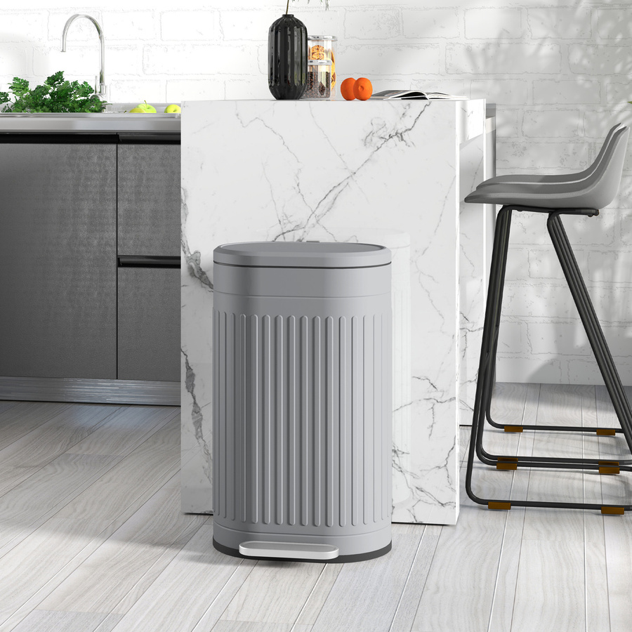 HOMCOM Mülleimer 30L Treteimer mit Deckel und Soft-Close-Funktion, Abfalleimer mit herausnehmbarem Inneneimer und Fingerabdruckschutz, Grau, B: 36,5 cm, T: 31,2 cm, H: 60,8 cm - Bild 2